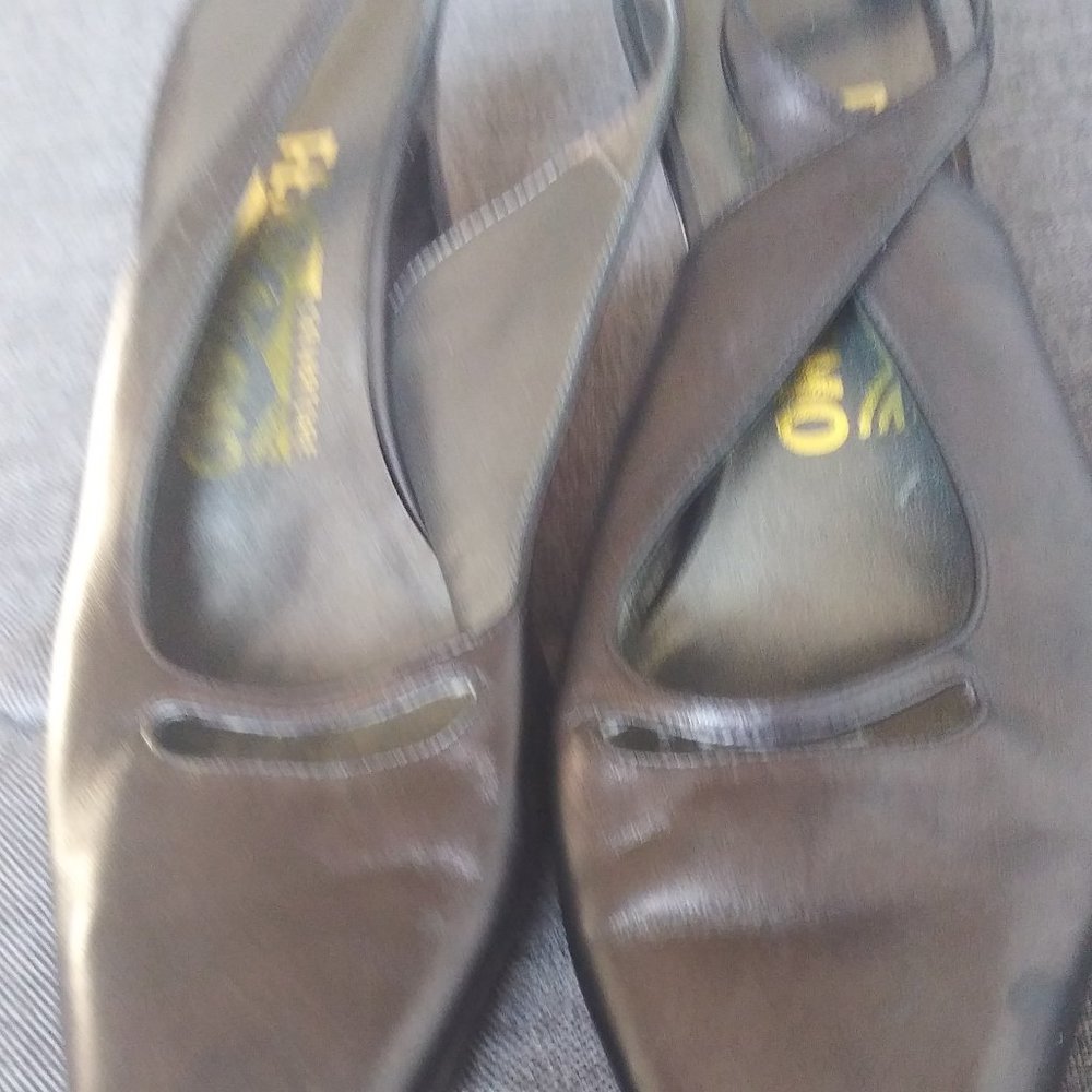 Ferragamo Black Cool Heel Sling Back with Front